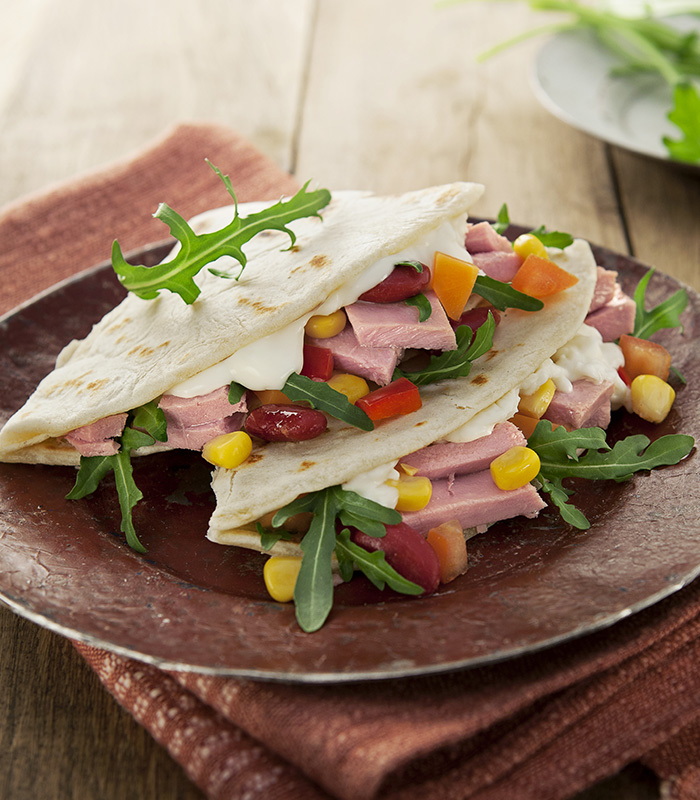 Piadina with Mexican Style Tuna Salad and Squacquerone Cheese