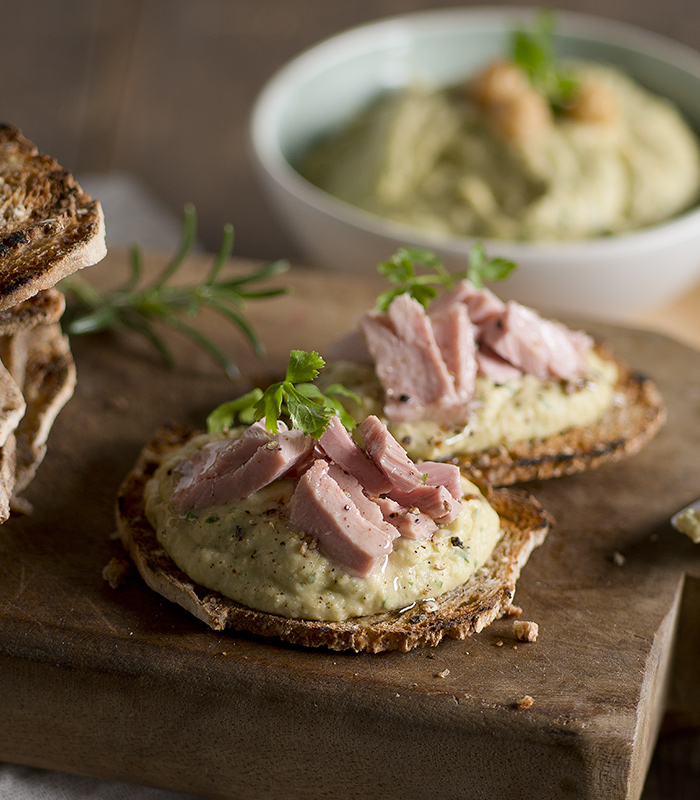 Savoury Crostini with Tuna and Chickpea Spread