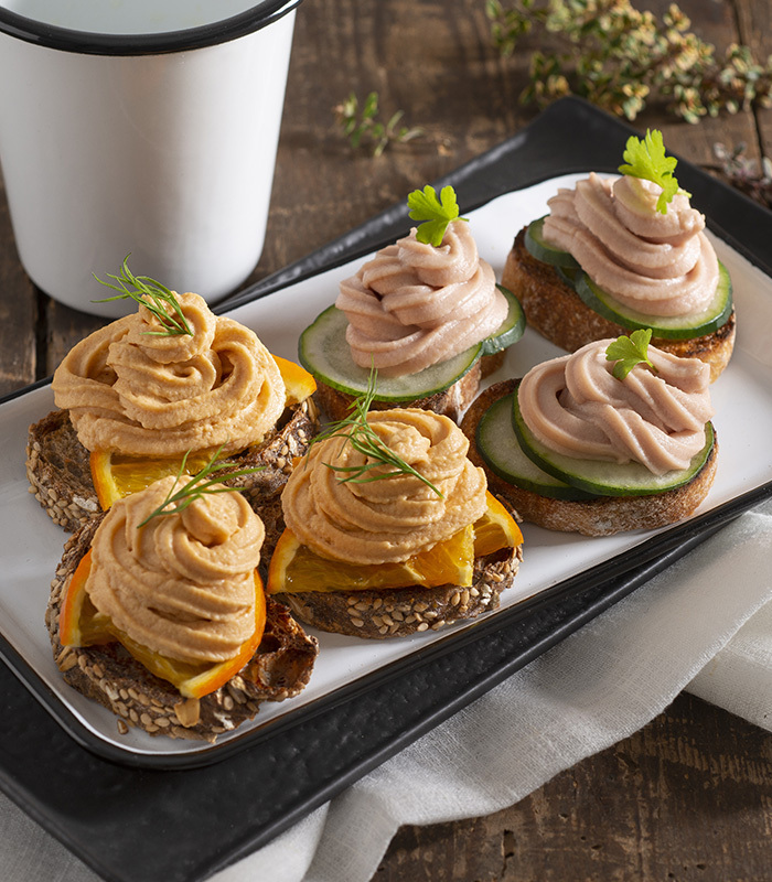 Tuna and salmon pâté canapes