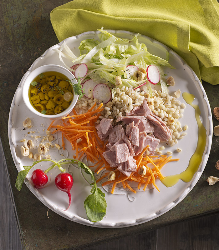 Barley Salad with Tuna, Radishes and Hazelnuts