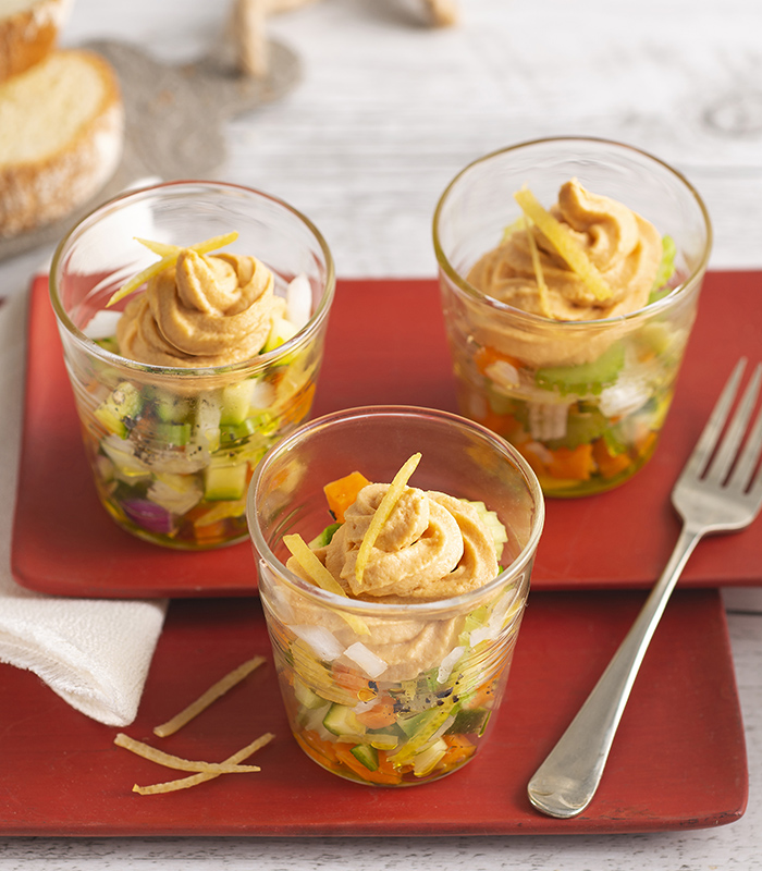 Mini tartare of crunchy vegetable with Rio Mare Pâté Pink Salmon