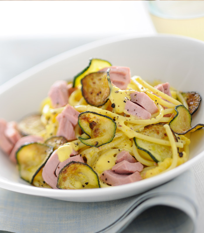 Spaghetti “Alla Carbonara” with Tuna and Courgettes